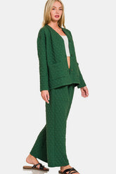 Zenana Quilted Button Up Long Sleeve Top and Pants Lounge Set OutfitFlow